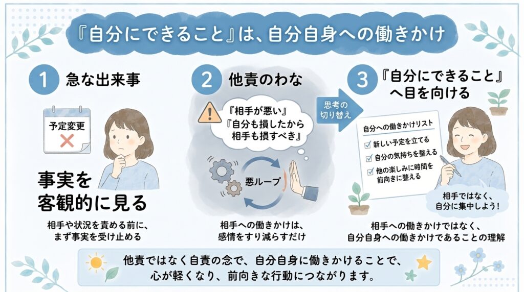 自分に目を向け他責にならないイメージイラスト